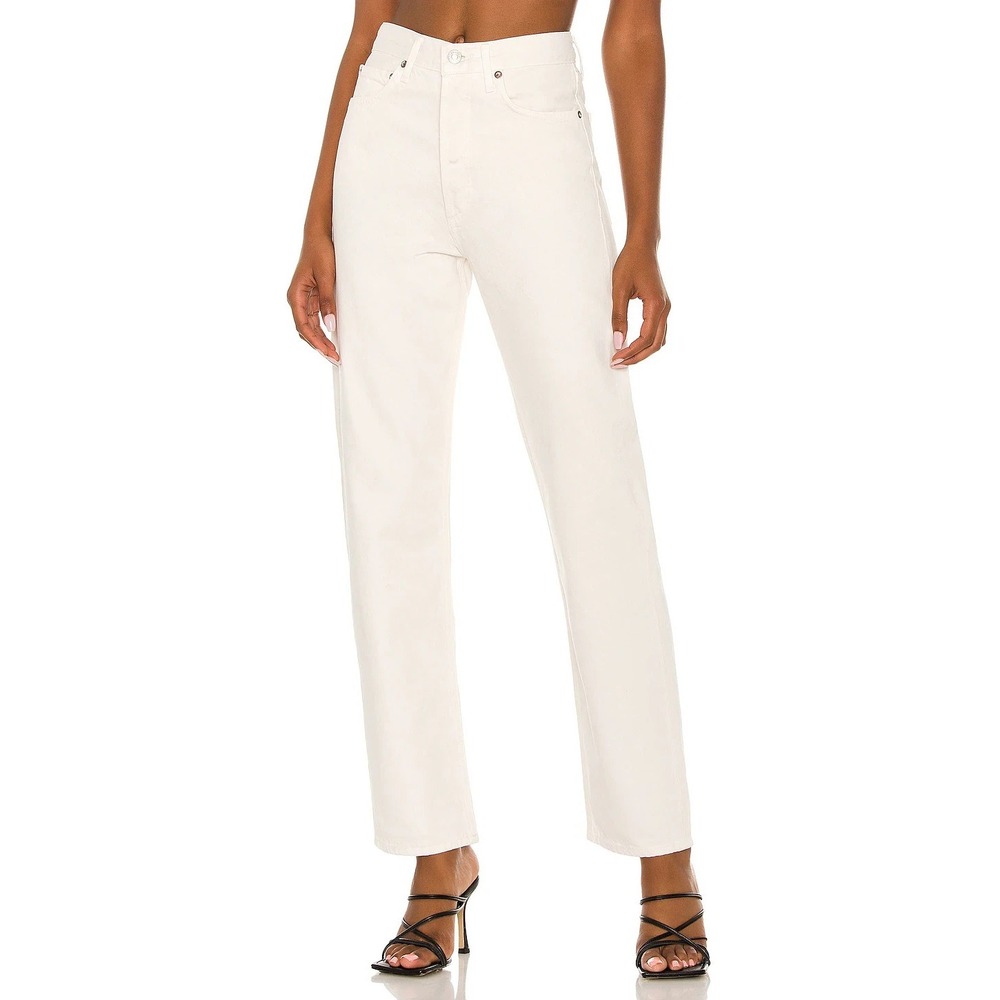 Agolde Off-White High-Rise Straight Leg Jeans